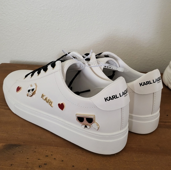 NWOB KARL LAGERFELD PARIS Cambie Embellished Sneakers Size 9.5M White Cat Love - Picture 5 of 6